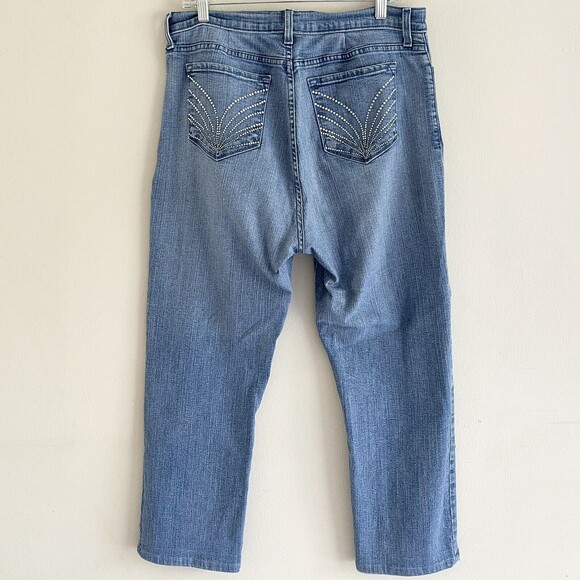 NYDJ Crop Straight Leg Jeans Plus Size 16 High Rise Rhinestones Gem Stretch Blue - Picture 1 of 9